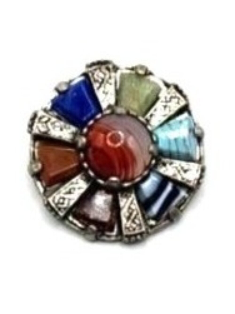 Vintage Miracle 7 Stone Silver Tone Brooch - BRITAIN